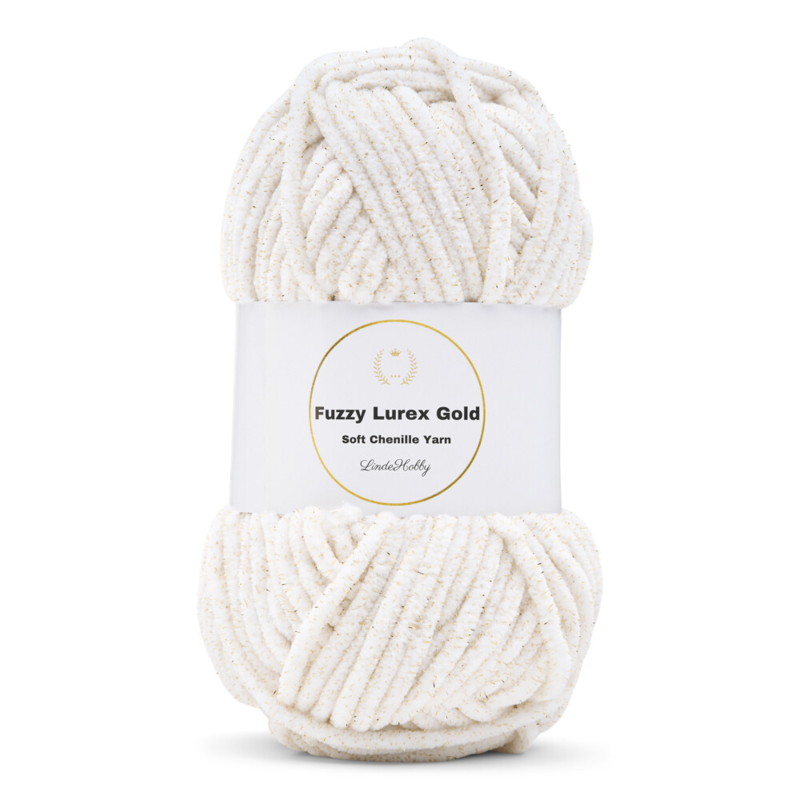 LindeHobby Fuzzy Chenille Gold Lurex 01 Blanc