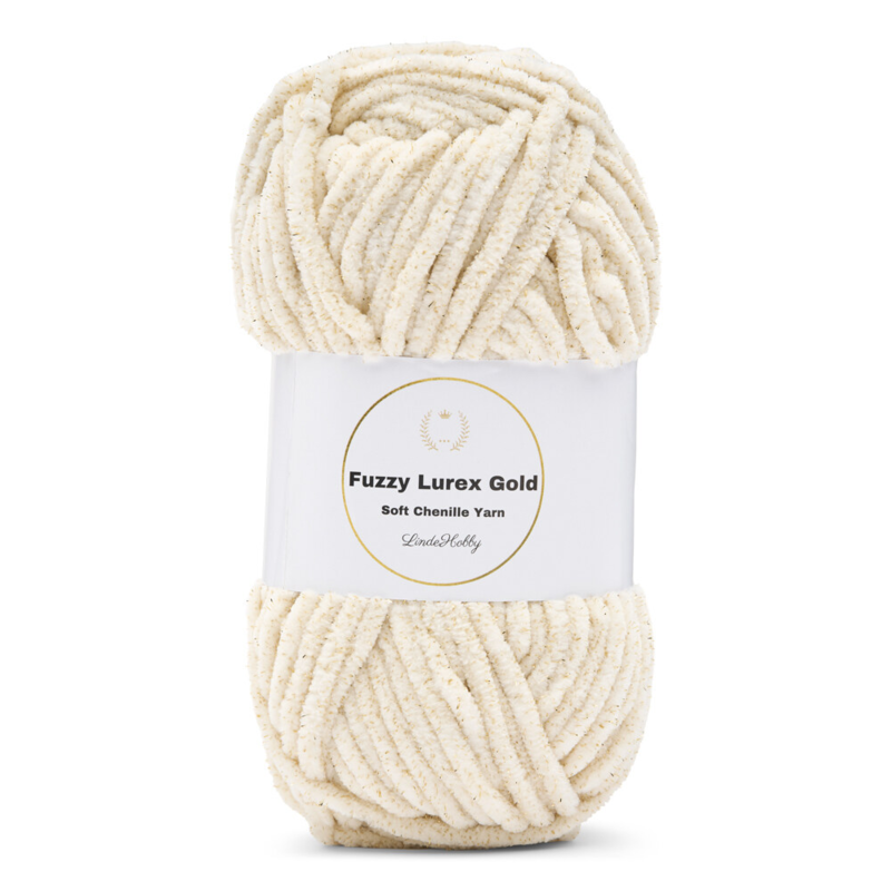 LindeHobby Fuzzy Chenille Gold Lurex 10 Crème (beige clair)