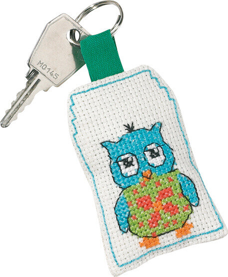 Kit de broderie Porte-clés chouette bleue 5 x 7 cm
