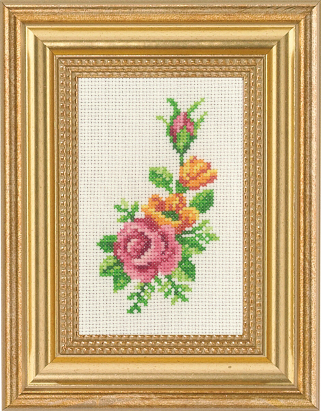Kit de broderie Rose et fleurs jaunes 9 x 14 cm
