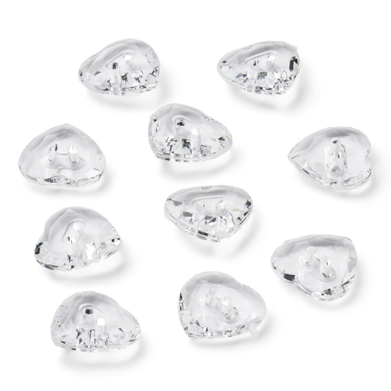 LindeHobby Boutons Cristal, Cœur, Clair, 12 mm, 10 pcs
