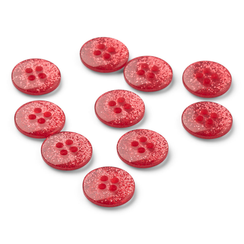 LindeHobby Boutons á Pailletés, Rouge, 12 mm, 10 pcs