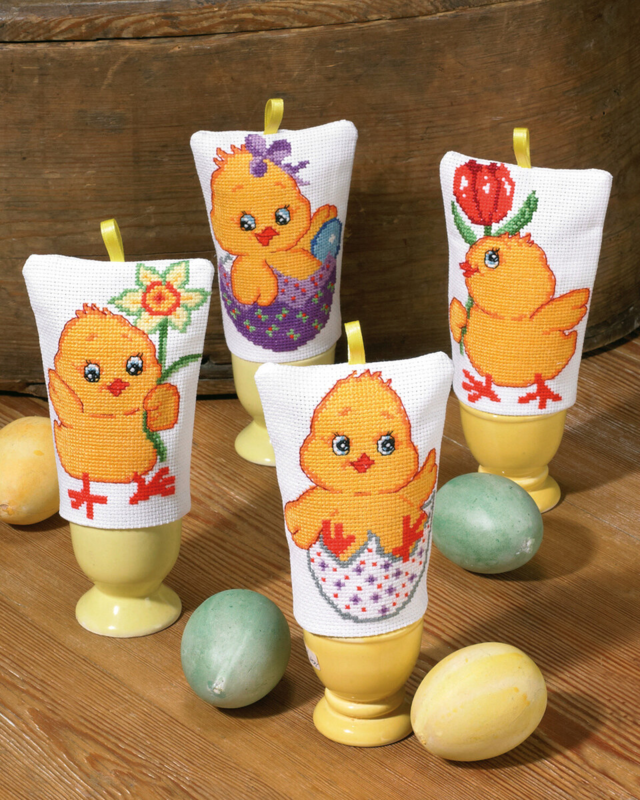 Borduurpakket Kuikentjes & Eieren 4 st 8 x 11 cm