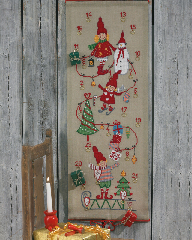 Borduurpakket Kabouters met slee & cadeaus