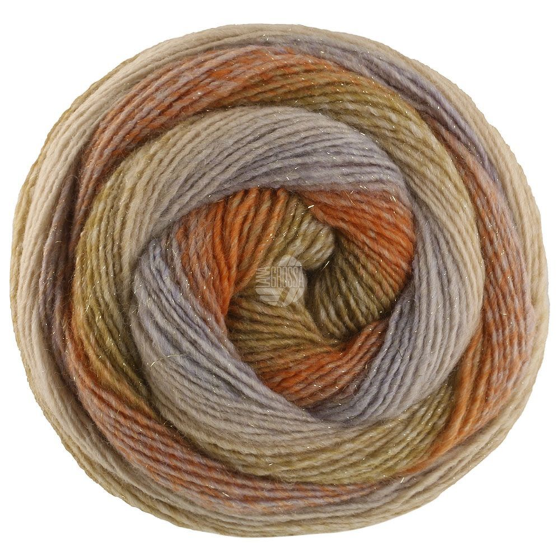 Lana Grossa Gomitolo Gala 4028 Sable/beige gris/rouille/orange/orange vert/kaki/vert roseau/beige clair