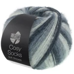 Lana Grossa Cosy Socks Soft Stripes 104 Anthracite/gris foncé/gris souris/gris clair