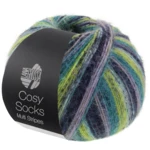 Lana Grossa Cosy Socks Multi Stripes 157 Lavendel/petrol/meigroen/turquoise/nachtblauw