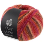 Lana Grossa Cosy Socks Multi Stripes 159 Rood/fuchsia/oranje/donkerbruin/zalm