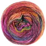 Lana Grossa Colorissimo 218 Rose/Fuchsia/Jaune jaune d'œuf/Jaune gris/Orange/Brun rouge/Gris vert/Rouge noir