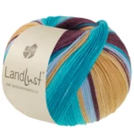 Lana Grossa Landlust Die Sockenwolle 134 Bleu clair/Jaune sable/Turquoise/Pétrole/Mûre rayé
