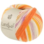 Lana Grossa Landlust Die Sockenwolle 723 Geeloranje/Roodoranje/Crème/Paars/Lichtbeige/Zalmoranje/Rood