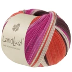 Lana Grossa Landlust Die Sockenwolle 135 Brun gris/Fuchsia/Écru/Terracotta/Orchidée rayé