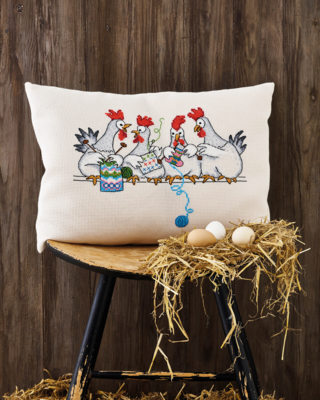 Kit de Broderie Bavardage de Poules 58 x 40 cm
