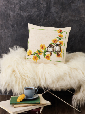 Kit de broderie Renoncule & Moineaux 40 x 40 cm