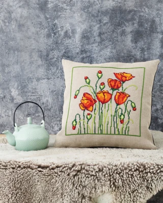 Kit de broderie Coquelicots sauvages 40 x 40 cm