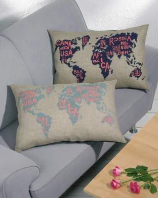Kit de broderie Carte du monde gris-bleu 68 x 46 cm