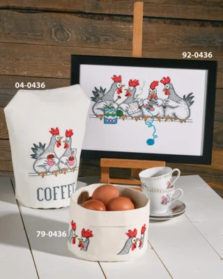 Kit de broderie Poules en conversation 29 x 20 cm