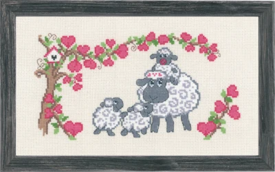 Kit de Broderie Famille de Moutons 16 x 28 cm