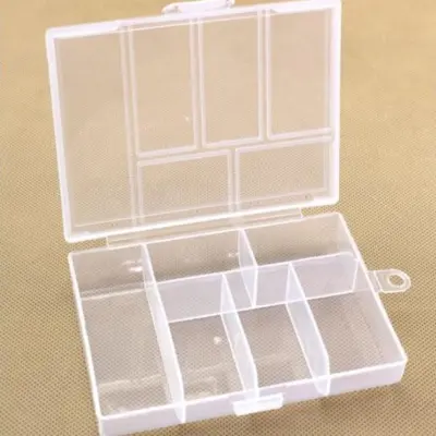 Kunststof doos met deksel, transparant, 12x8,5 cm, 6 vakken