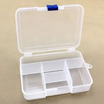 Boîte plastique avec couvercle, transparente, 14,5x10 cm, 5 compartiments