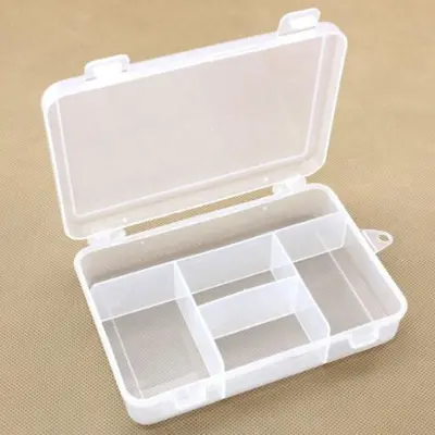 Kunststof doos met deksel, transparant, 14x10 cm, 5 vakken