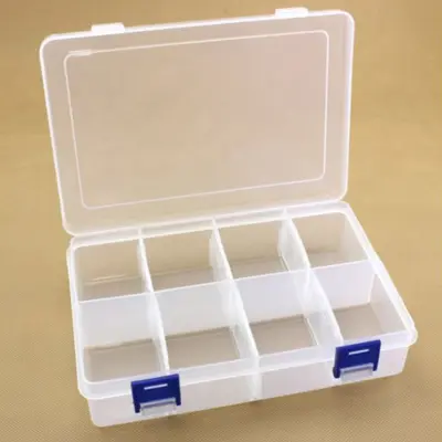 Kunststof doos met deksel, transparant, 20x13,5 cm, 8 vakken
