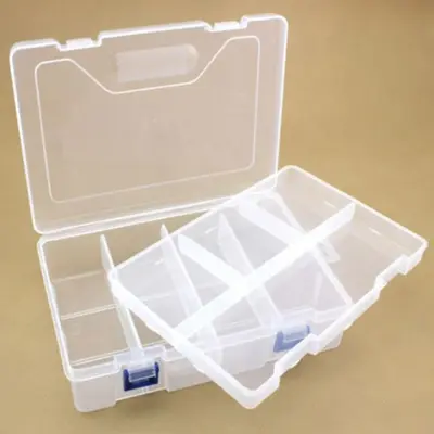 Kunststof doos met deksel, transparant, 23x16 cm, 8 vakken