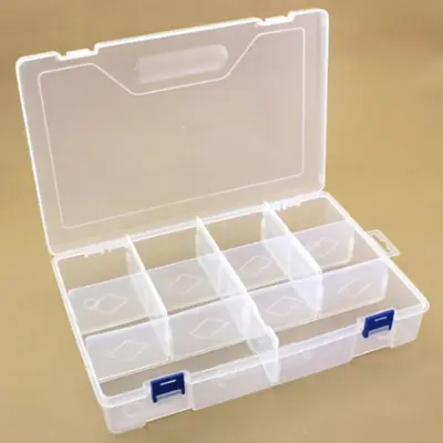 Boîte en plastique avec couvercle, transparent, 29,6x19,7 cm, 10 compartiments