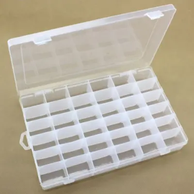 Boîte en plastique avec couvercle, transparent, 27,7x17,8 cm, 36 compartiments