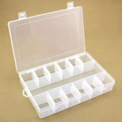 Kunststof doos met deksel, transparant, 27,3x18,4 cm, 13 vakken