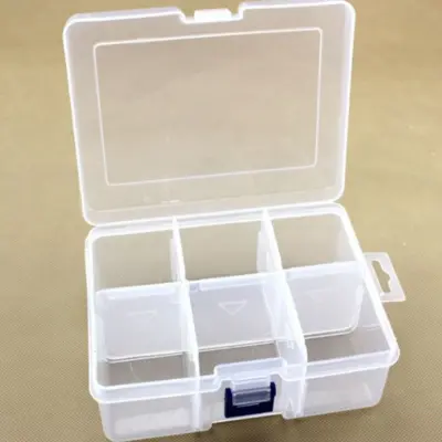 Kunststof doos met deksel, transparant, 16,5x12 cm, 6 vakken