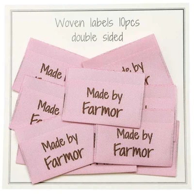 Handgeweven label Go, dubbelzijdig, roze, 35 x 19 mm, 10 st