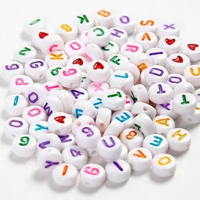 Perles lettres, 7 mm, trou 1,2 mm, 200 pcs