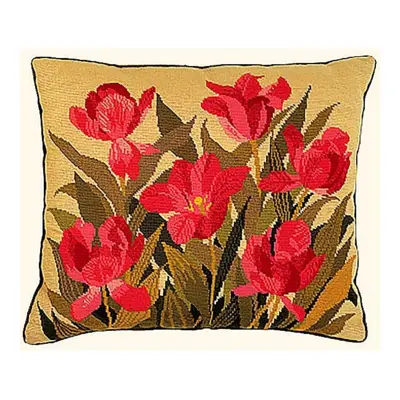 Coussin Broderie Tulipes bleu-rouge
