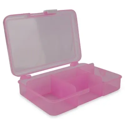 Boite plastique avec couvercle Rose 14,5 x 10 cm, 5 compartiments