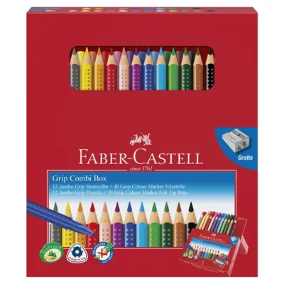 Faber-Castell Jumbo Grip combi box 12 crayons + 10 feutres