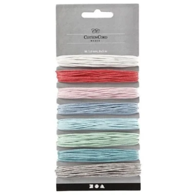 Cordon coton, Ass. couleurs 8 pièces