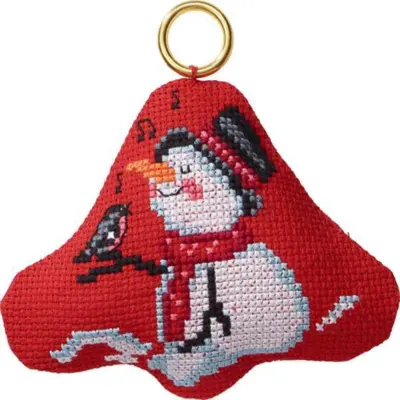 Kit de broderie Noël bonhomme de neige à suspendre avec oiseau en cloche