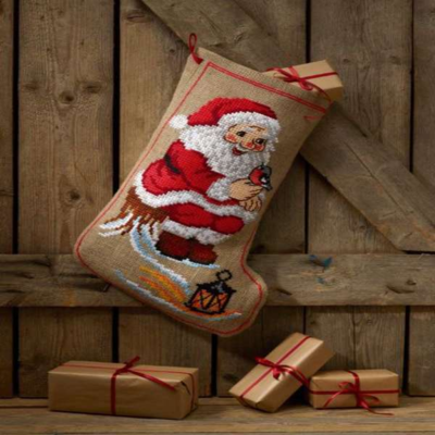 Santa Christmas Stocking op stomp borduurpakket