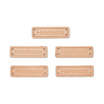 Leren labels HobbyArts, Handmade, zand, 5 stuks