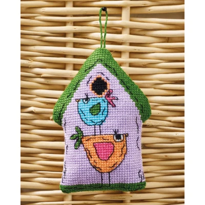 Maison d’oiseaux violette 2 oiseaux 7x9 cm