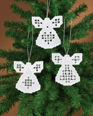 Borduurpakket Hardanger engelen 3 stuks 10 x 10 cm