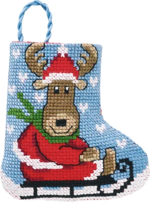 Kit de broderie Élan luge bas de Noël 7 x 8 cm