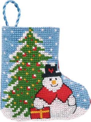 Kit de broderie Gran/bonhomme de neige chaussette de Noël 7 x 8 cm