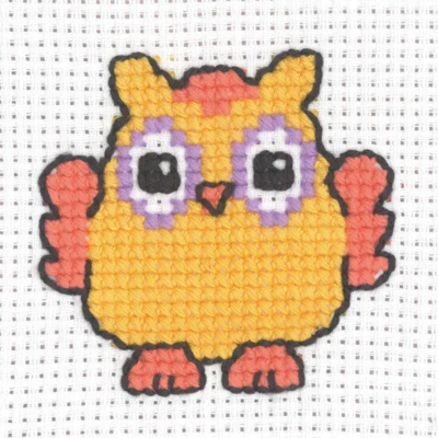 Kit de broderie Chouette orange 8 x 8 cm