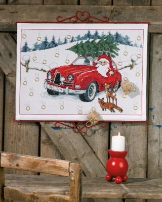 Borduurpakket Kerstman in Auto B5125/58 58 x 44 cm