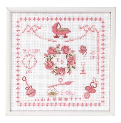 Kit de Broderie Souvenir de Naissance Fille 25 x 25 cm