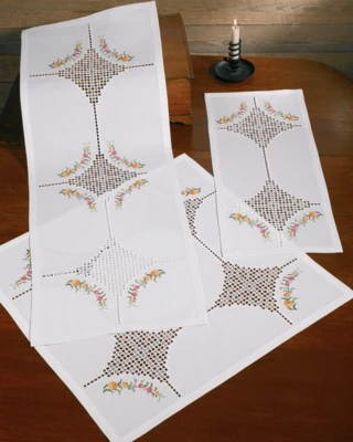 Kit de broderie Hardanger avec fleurs 29 x 69 cm