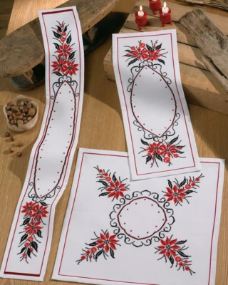Borduurpakket Rode kerststerren 26 x 67 cm