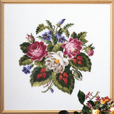 Kit de broderie Rose avec feuilles rouges 42x42 cm